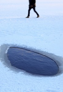 Thin ice on ponds or lakes